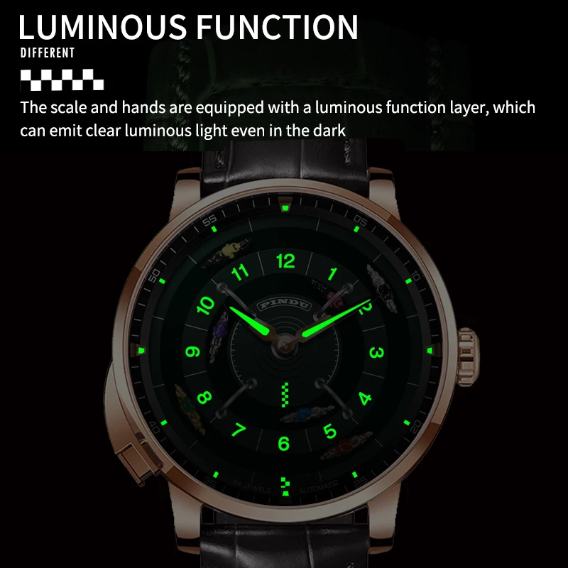 PINDU Design Button Rotating Dial Horse Race Mechanical Watch Men NH35 Movement Sapphire Waterproof Automatic Mechanical Watch