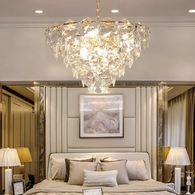 2025 Modern Luxury Crystal Gold Chandelier Villa Living Room Restaurant Home Decoration Lustre Pendant Light Indoor Lighting Fix