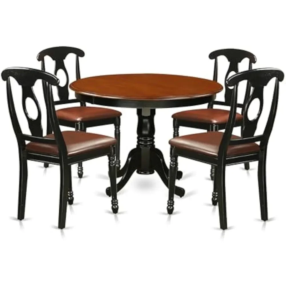 hlke5-bch-lc 5 piece kitchen table & chairs set includes a round dining room table with pedestal and 4 faux leather upholstered