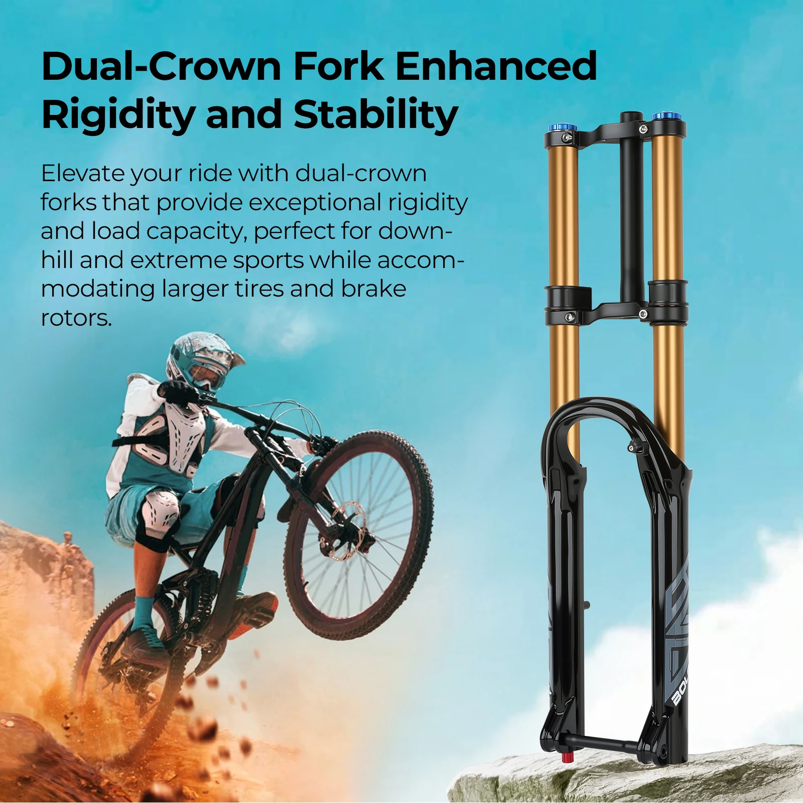 BOLANY Downhill Double Crown MTB Air Fork 36mm Tube 180mm Travel Air Oil Suspension Bike Fork 29 Damping Rebound Adjustable Fork