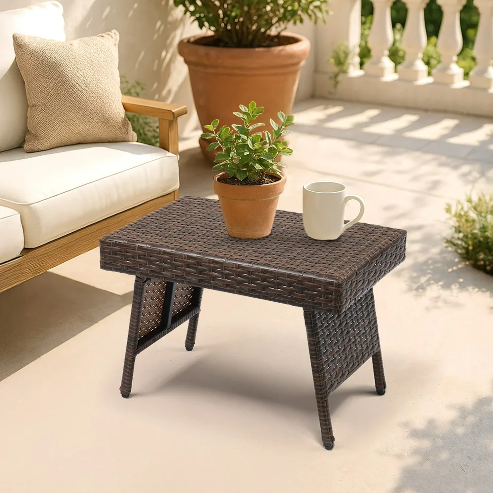 

In/Outdoor Folding ​Rattan Side Table Wicker Coffee Table Living Room