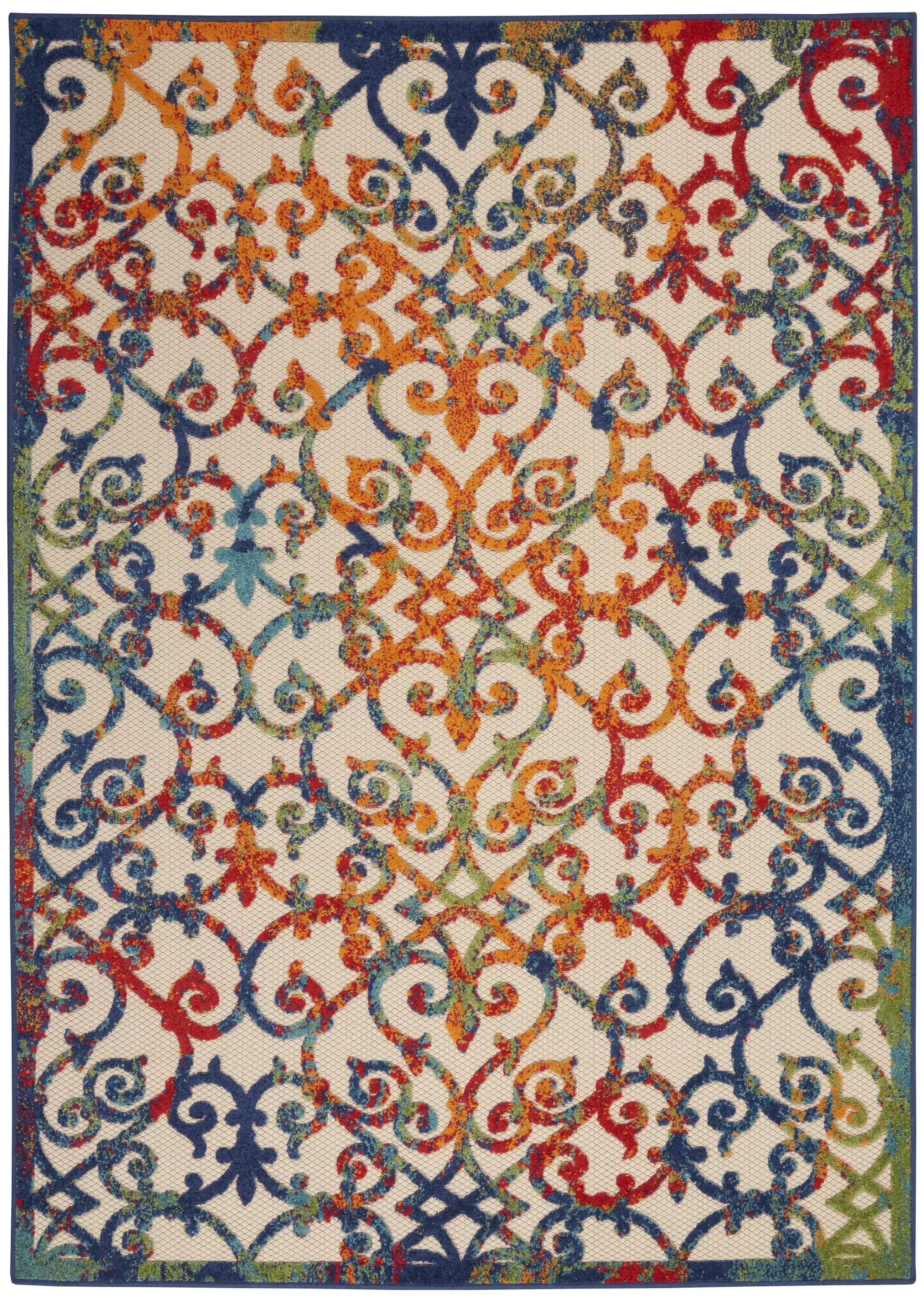 Indoor/Outdoor Transitional French Country Multicolor 3'6" x 5'6" Area Rug, (4' x 6')
