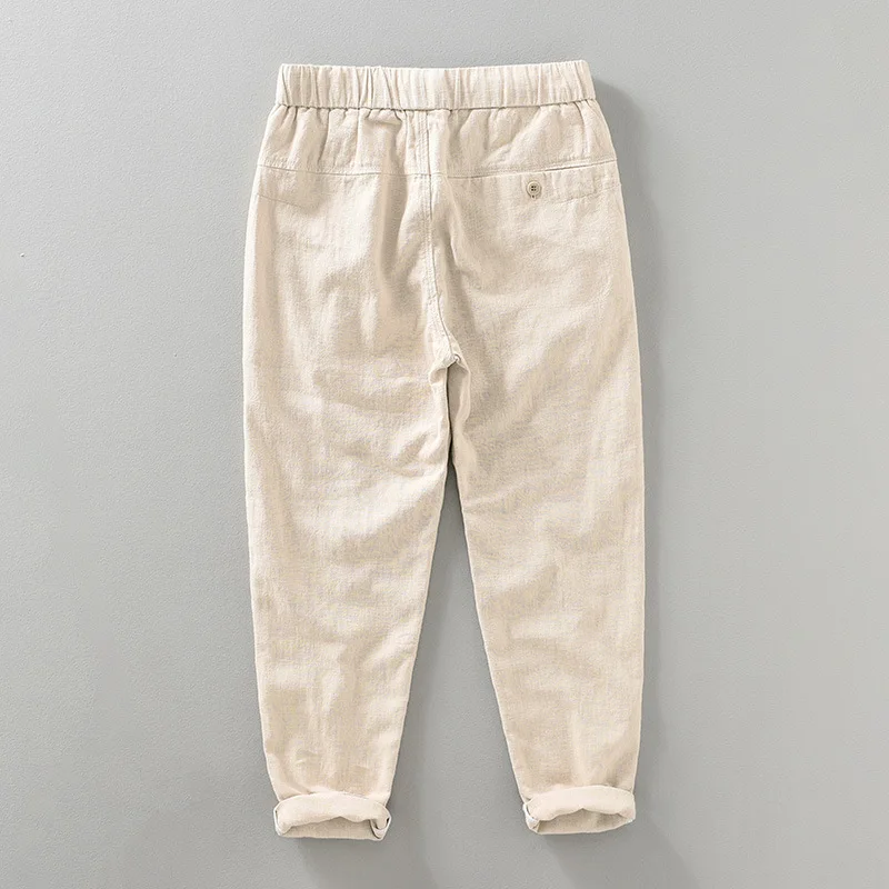 

2025 Men's Straight Lace-Up Linen Pants, Spring New, Retro Breathable Ramie Casual Pants