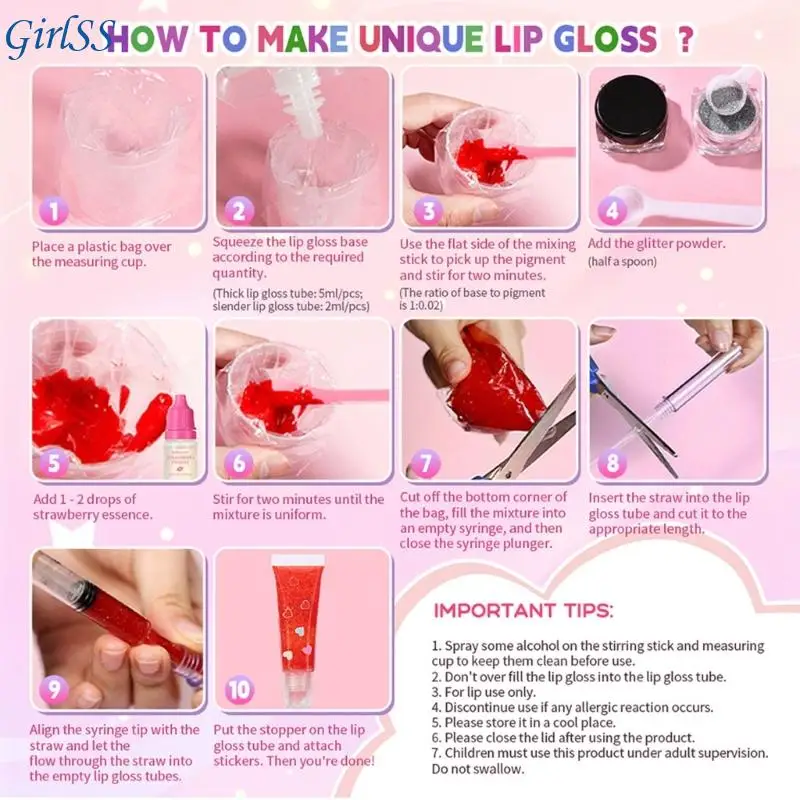 DIY-lipglosskit DIY-kit voor het maken lipgloss Hydraterende DIY-lipglazuur Lipgloss-make-uptool voor kinderen T4MB