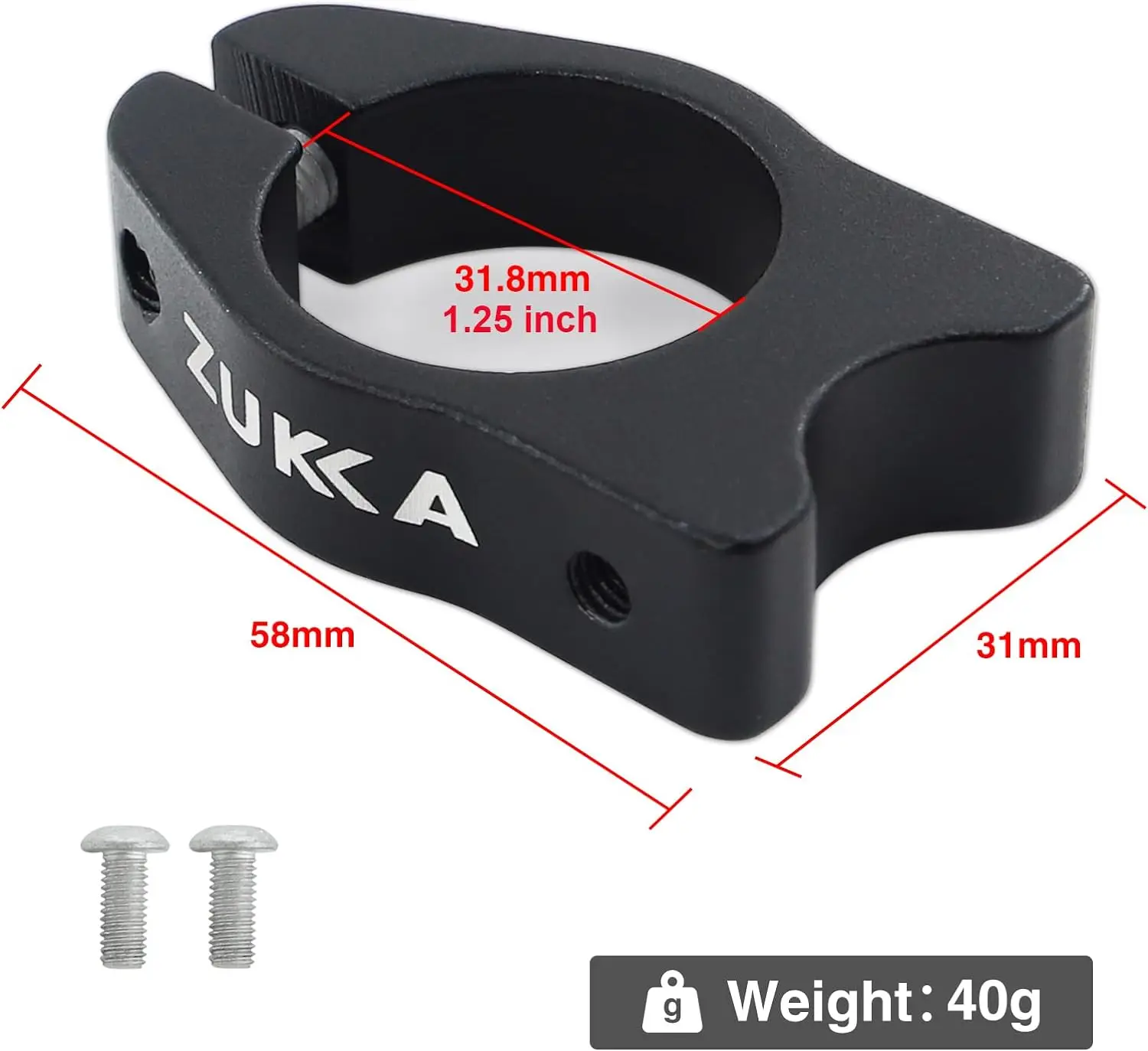 ZUKKA Zacisk sztycy rowerowej 31,8 mm z mocowaniem tylnego bagażnika Aluminiowy zacisk rury podsiodłowej Rowerowy zacisk szybkiego zwalniania Czarny