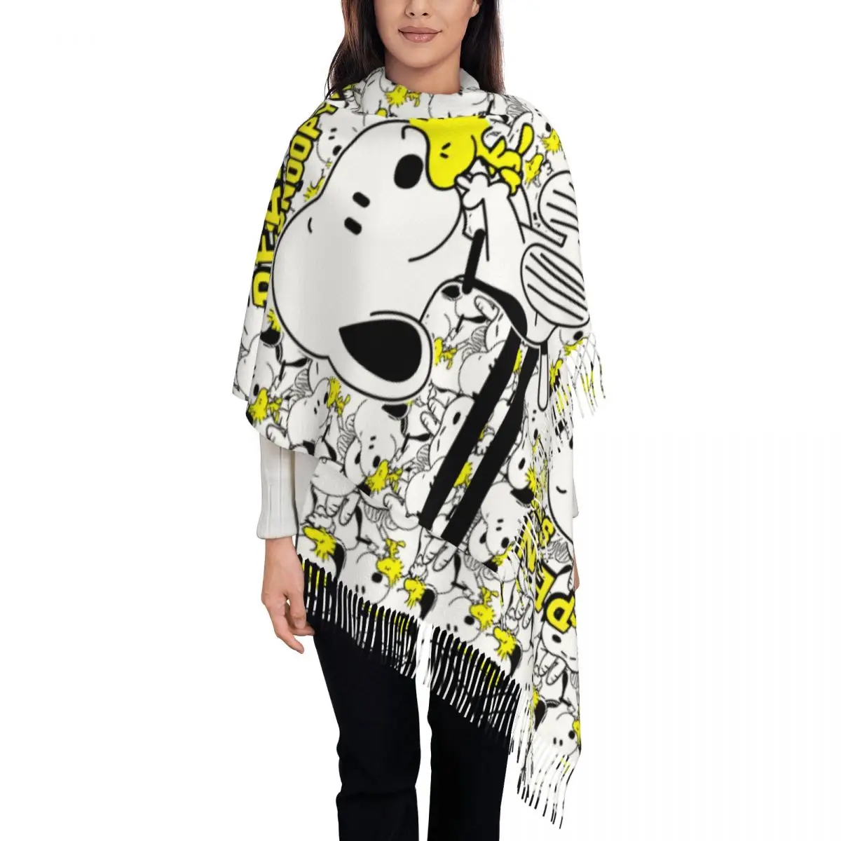 

Шарф в стиле комиксов в стиле аниме «Снупи» на заказ, женские и мужские зимние теплые шарфы, кавайная шаль с рисунком собаки