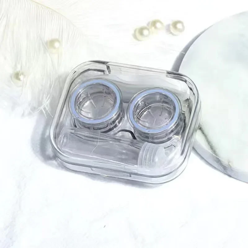 Estuches de plástico para lentes de contacto, caja porta lentes de contacto portátil transparente ovalada simple con herramientas para quitar pinzas