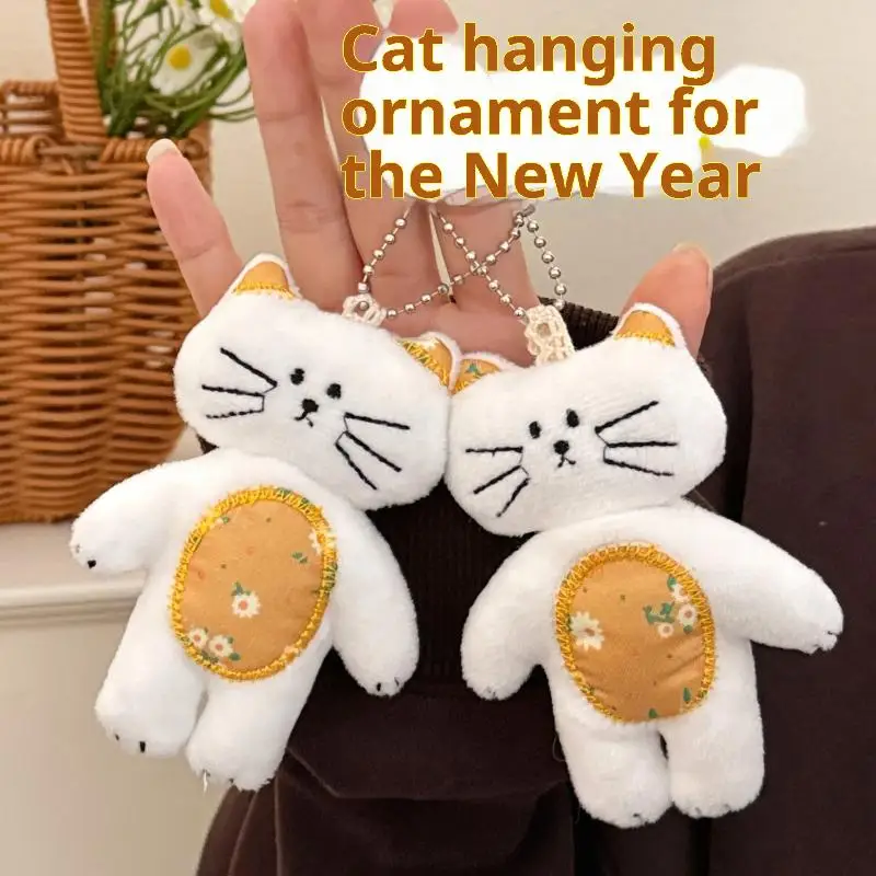 พวงกุญแจตุ๊กตาแมวน่ารักลายดอกไม้ ของเล่นตุ๊กตาแมวเหมือนจริง สร้างสรรค์ ตกแต่งกระเป๋าเป้ ของขวัญสุดฮา