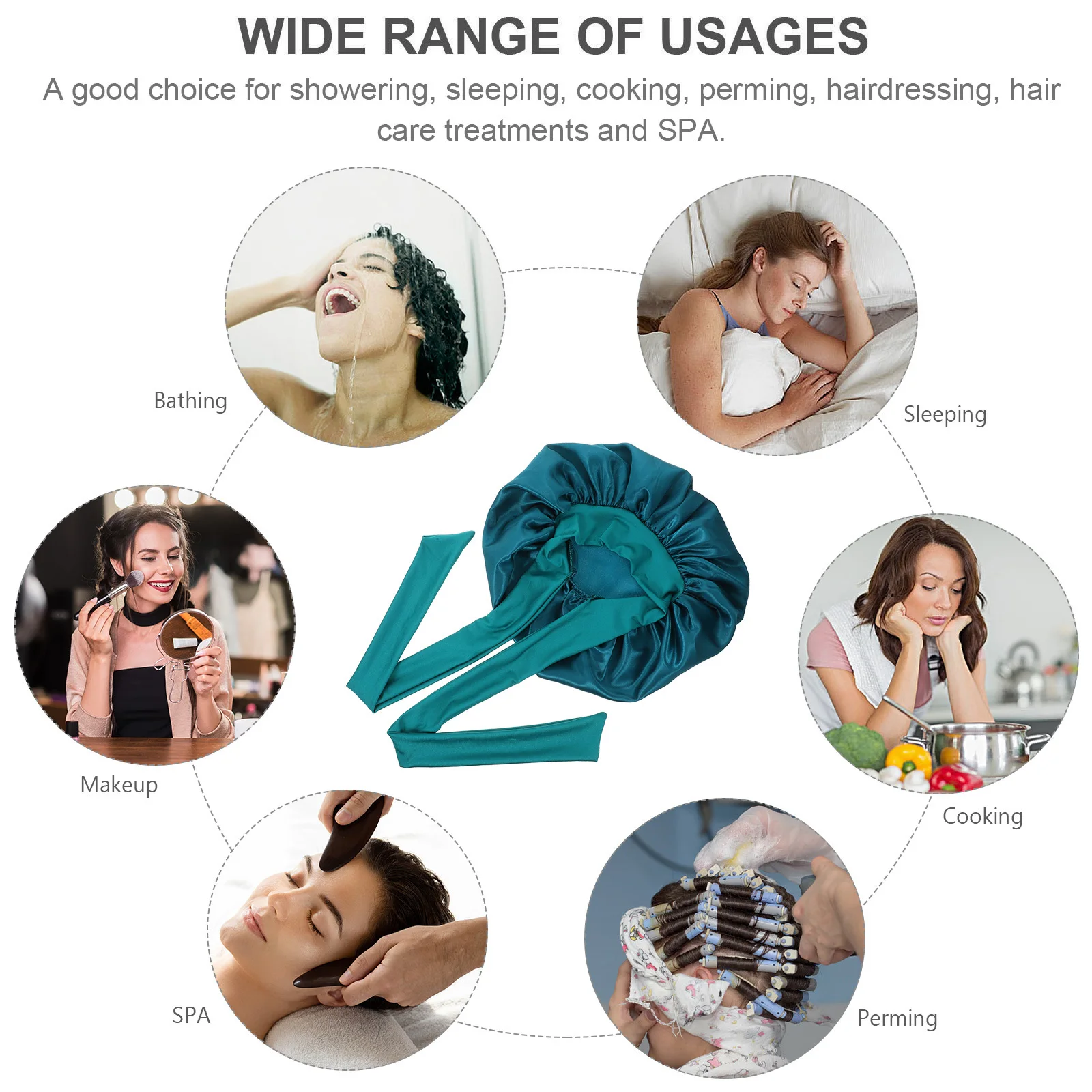 قبعة نوم بحافة واسعة بلون سادة مع زخرفة لطيفة على شكل فيونكة متعددة الوظائف لإعلانات المكياج والنوم المرن