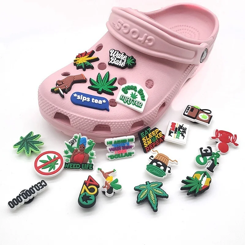 1Pc Shoe Charms Happy 420 PVC Maple Leaf Weed Life Garden Shoe Decoration Fit Croc Jibz Wristband Accessories Kid X-MAS Gift