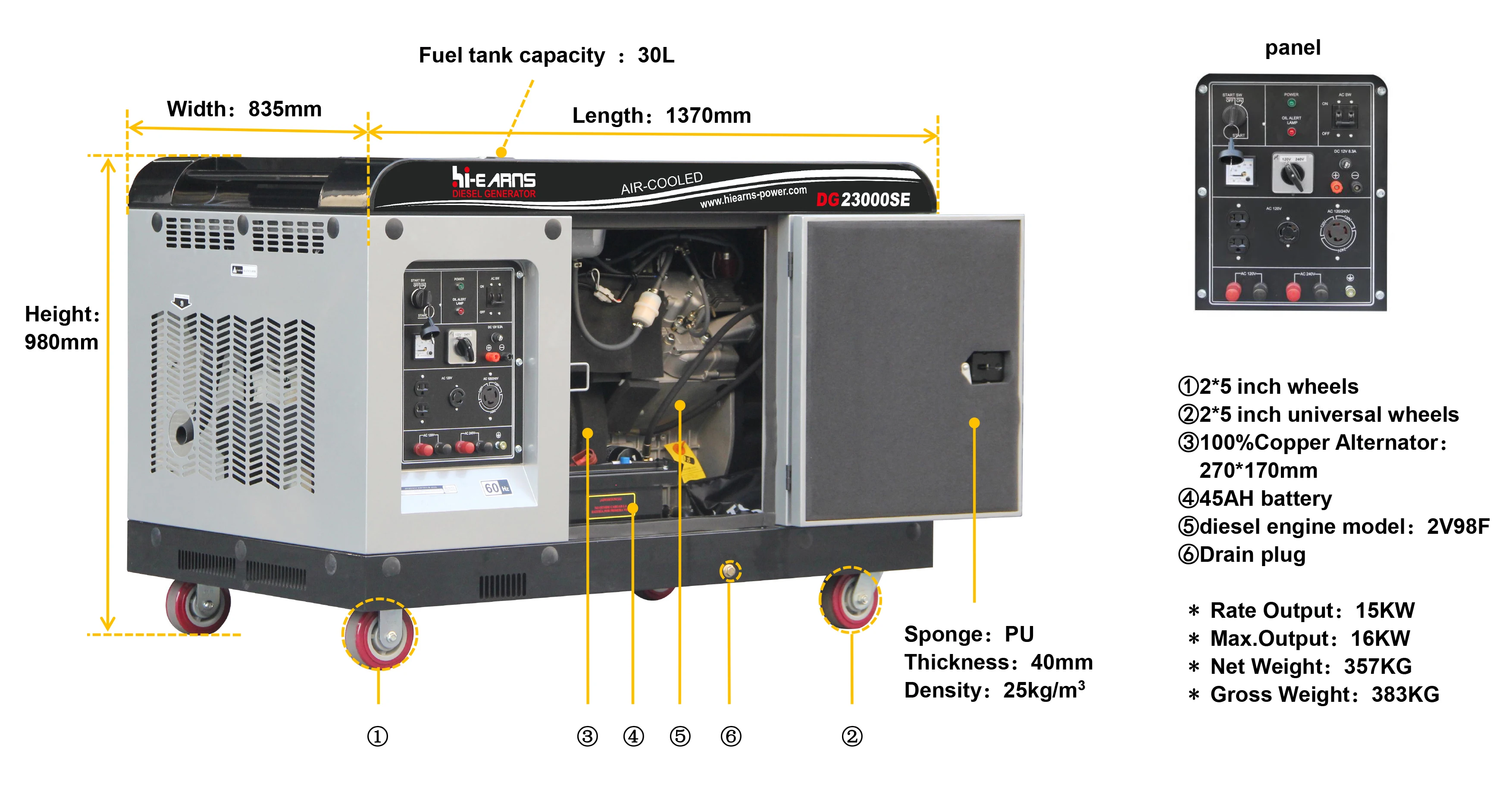 Generator 16KW Silent 2V98 Two Cylinder Diesel Generator 20KVA 22KVA