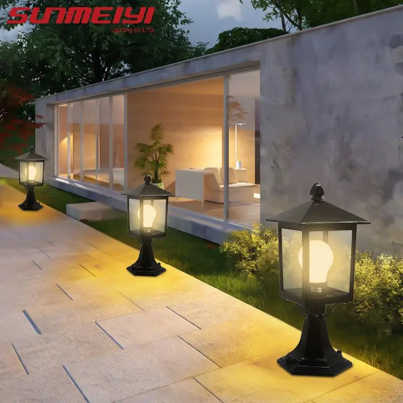 

Modern Cast Aluminum E27 Column Lamp Door Post Lamp Villa European Garden Lamp LED Gate Lamp Outdoor Waterproof Lawn Lamp