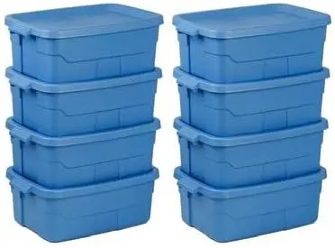 

Rugged Tote,10-Gallon Rugged Storage Container & Standard Snap Lid,(8.8”H x 24.2”W x 16.2”D),Stackable Organization Tote[8 Pack]