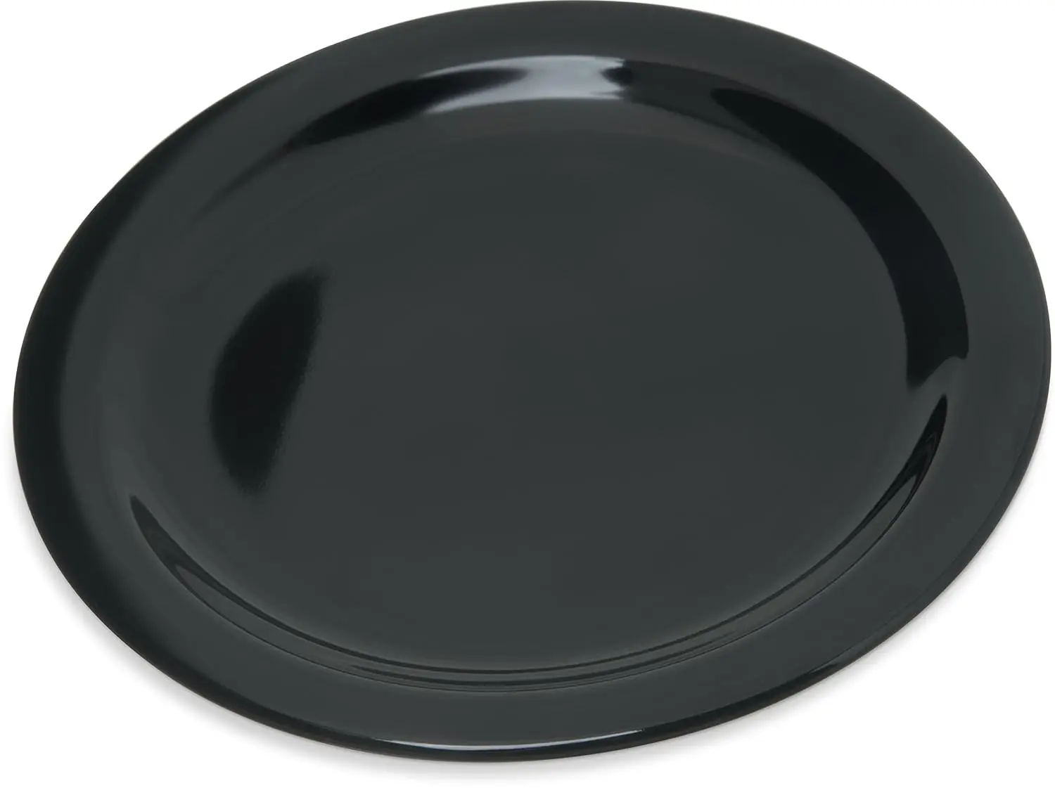 

Reusable Plastic Plate Salad Plate with Rim for Buffets, Home, and Restaurants, Melamine, 7.25 Inches, Black, (Pack of 48)