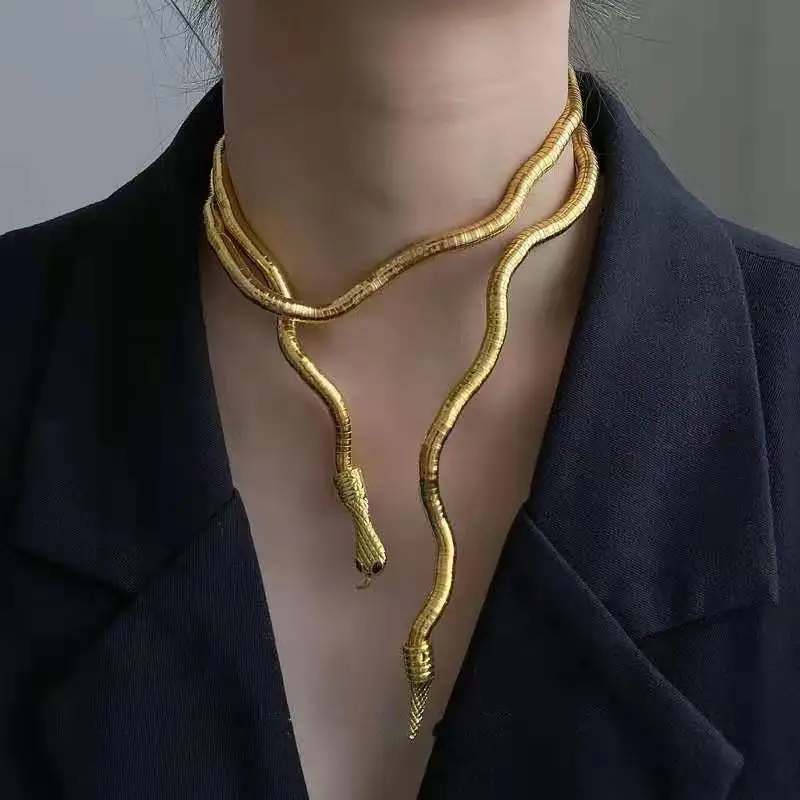 Popular New Punk Hip Hop Metal Adjust Freedom Gold Color Snake Multi-Function Necklace For Women Holiday Party Jewelry Necklace