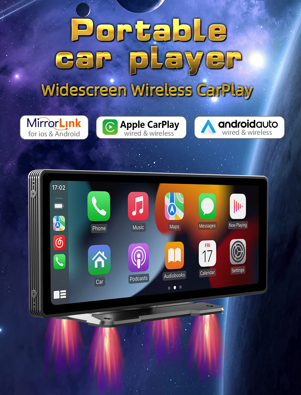 BQCC Schermo universale da 10,26 pollici Autoradio Multimediale Lettore video WIFI Schermo Carplay wireless per Apple o Android