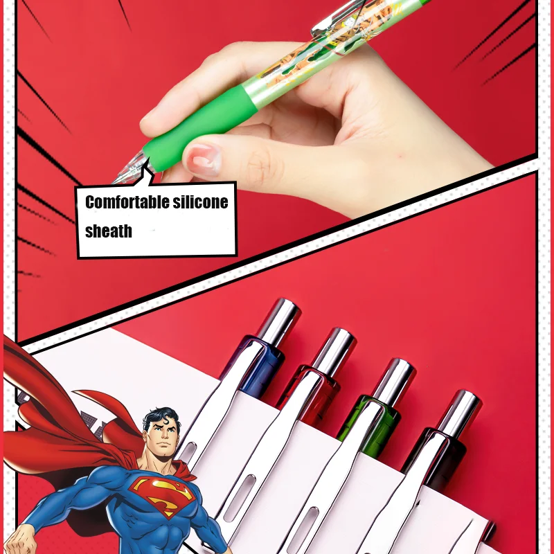 4Pcs DELI A586 Justice League DC 0.5mm Gel Pens Black Ink Superman School Student Supplies Stationery