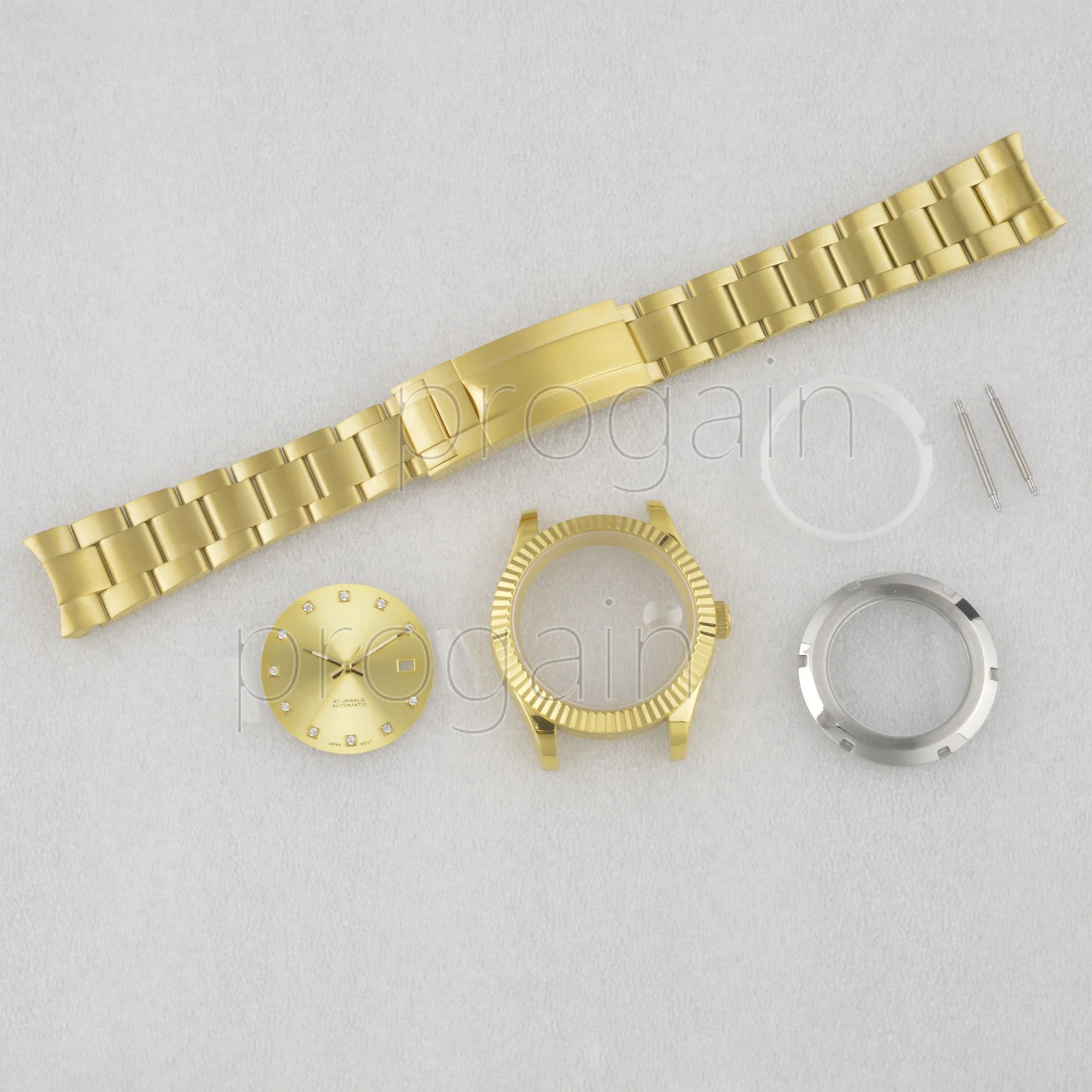 

41mm WatchCase Stainless Steel Strap for Datejust Five Beads/Three Beads Watchband Accessories dog bezel transparent glass Crown