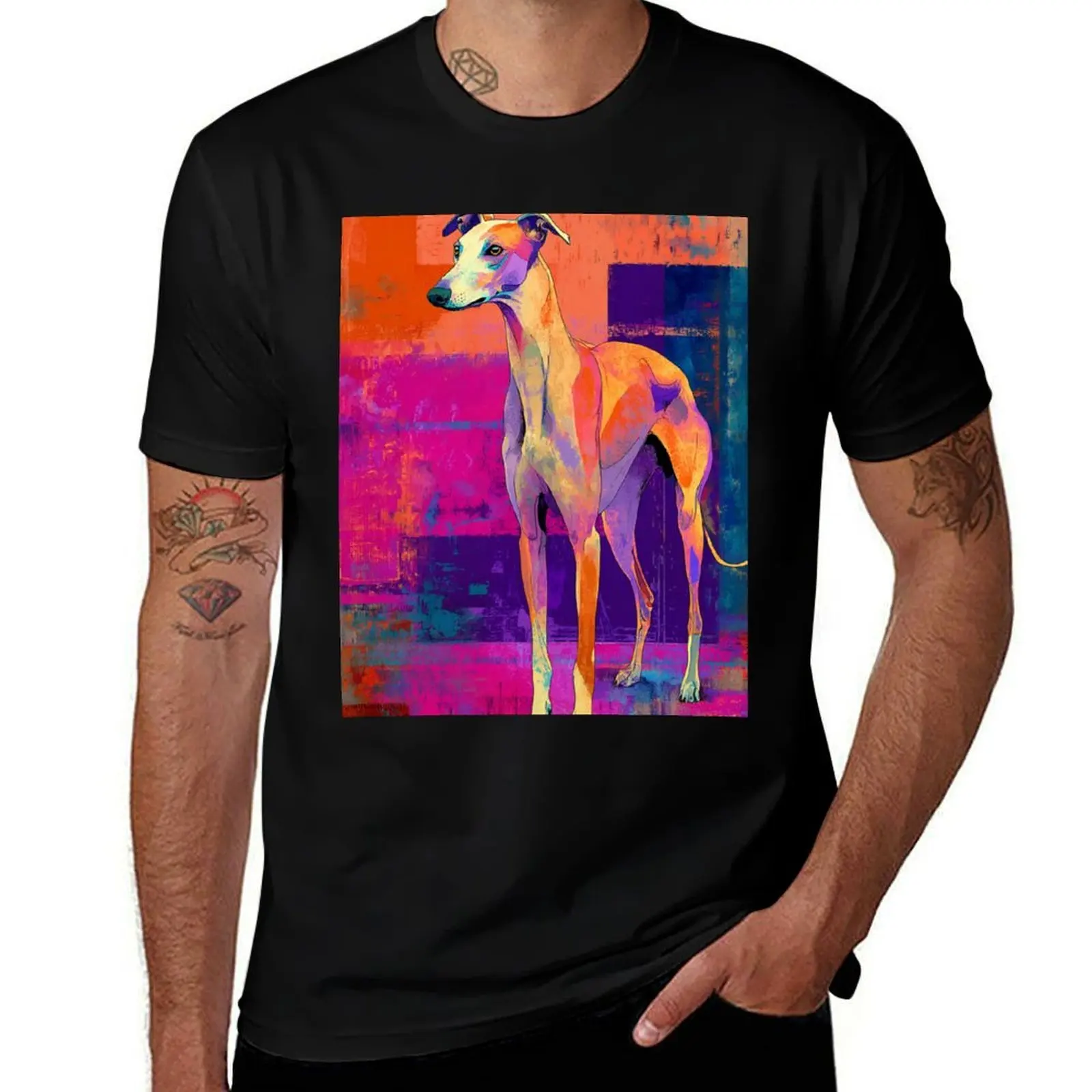 

Greyhound in orange and pink T-Shirt customizeds gifts for boyfriend summer top oversized t shirts for men