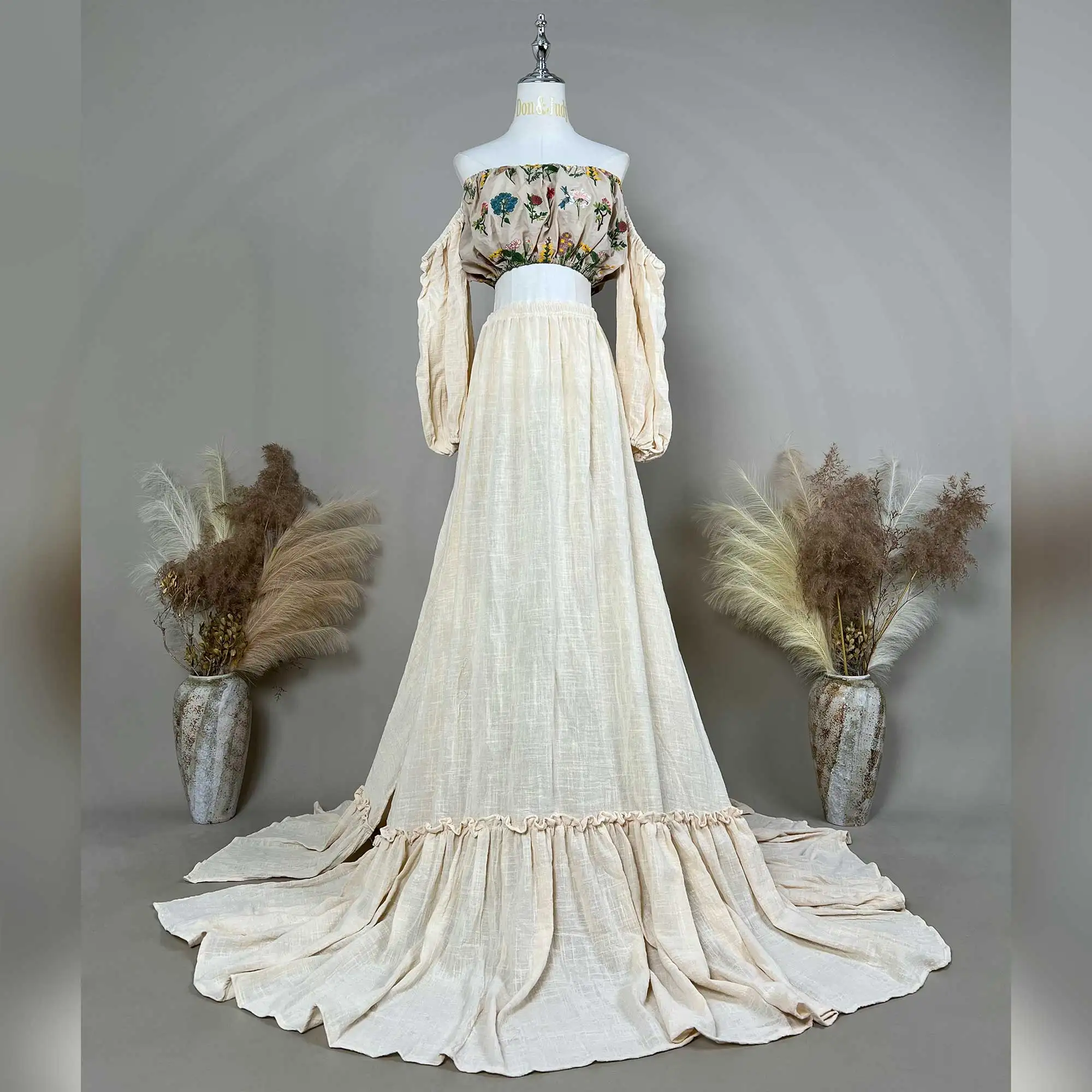 Don&Judy Orange Floral Eyelet Embroidery Chiffon Tie Strap Side Slit Dress Maternity or Non Maternity own Photography Dress