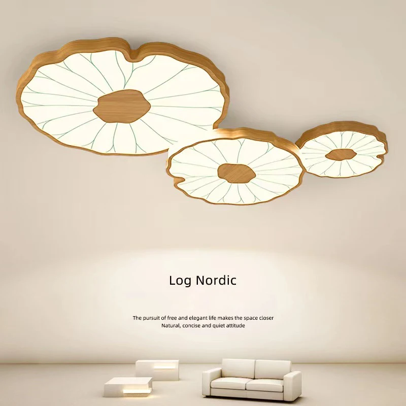 

Fashionable Bedroom Ceiling Lamp Minimalist Lotus Leaf Living Room Light Nordic Log LED Ceiling Lights Modern Hall Main Lighting