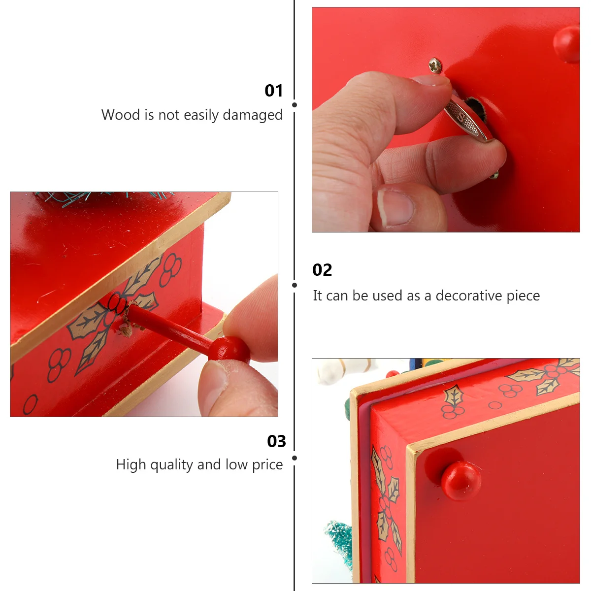 

Wood Music Box Christmas Solid Holiday Decoration Charming Music Box Gift for Bedroom Living Room Study Office