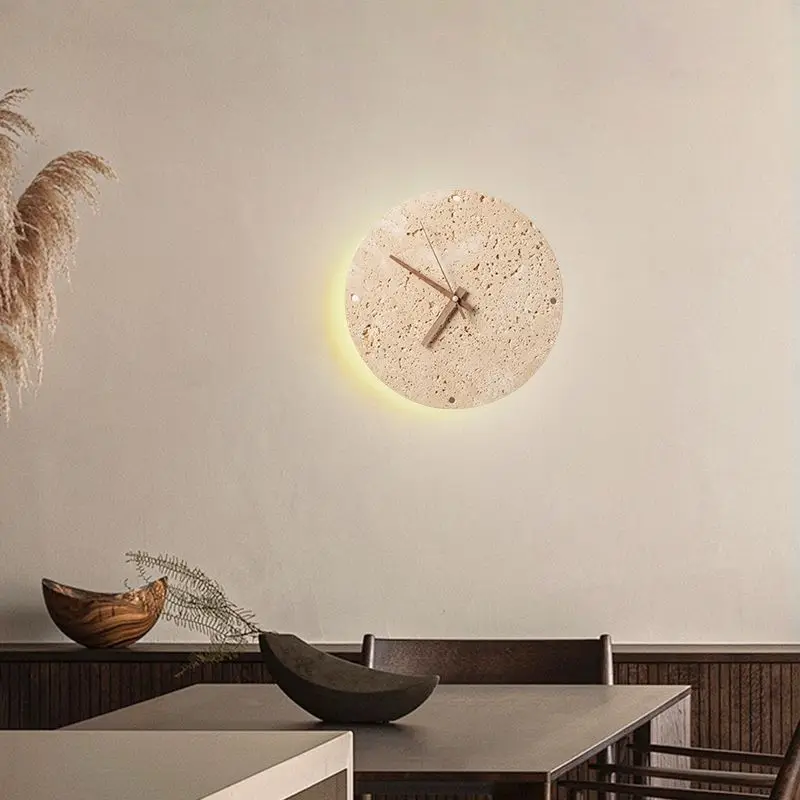 Vintage Round Shape Natural Stone Wall Clock Art Decoration Interior Wall Lights Bedroom Decor Led Sconce Home-appliance