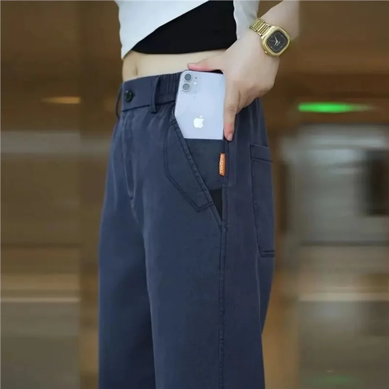 

Summer Men's Loose Straight Leg Workwear Pants Elastic Waist Casual Long Trousers for Office Wear Resistant to Wear And Tear