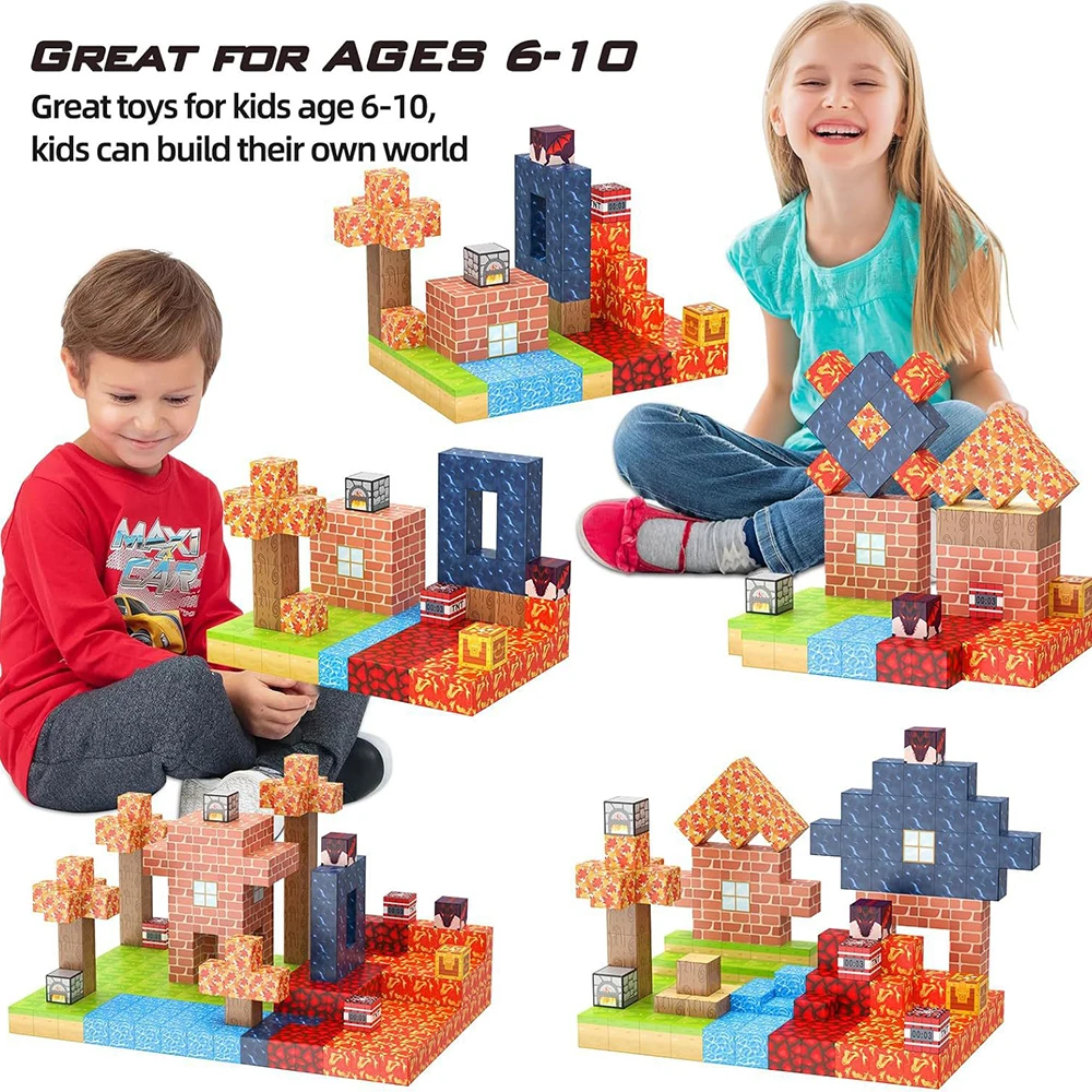 100 pièces blocs magnétiques ensembles enfant construction scénario jouets construire Mine aimant monde modèle jouet pour tige Montessori Cubes tout-petits cadeau