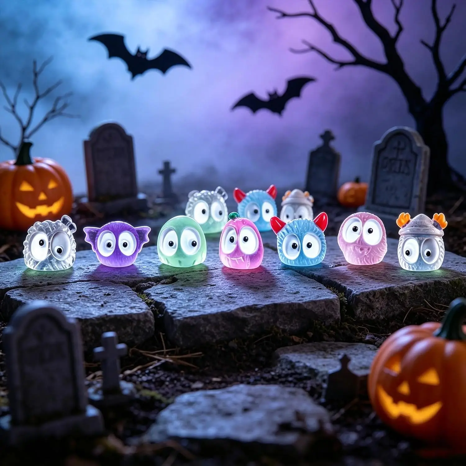 14 Pcs Glow In Dark Mini Resin Ghost Figurines Halloween Tiny Ghost Statue Micro Landscape Accessories for DIY Party Decor