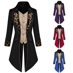 Men Steampunk Gothic Victorian Jacket Vintage Purple Velvet Tailcoat Medieval Frock Coat Uniform Renaissance Costume Homme XXXL