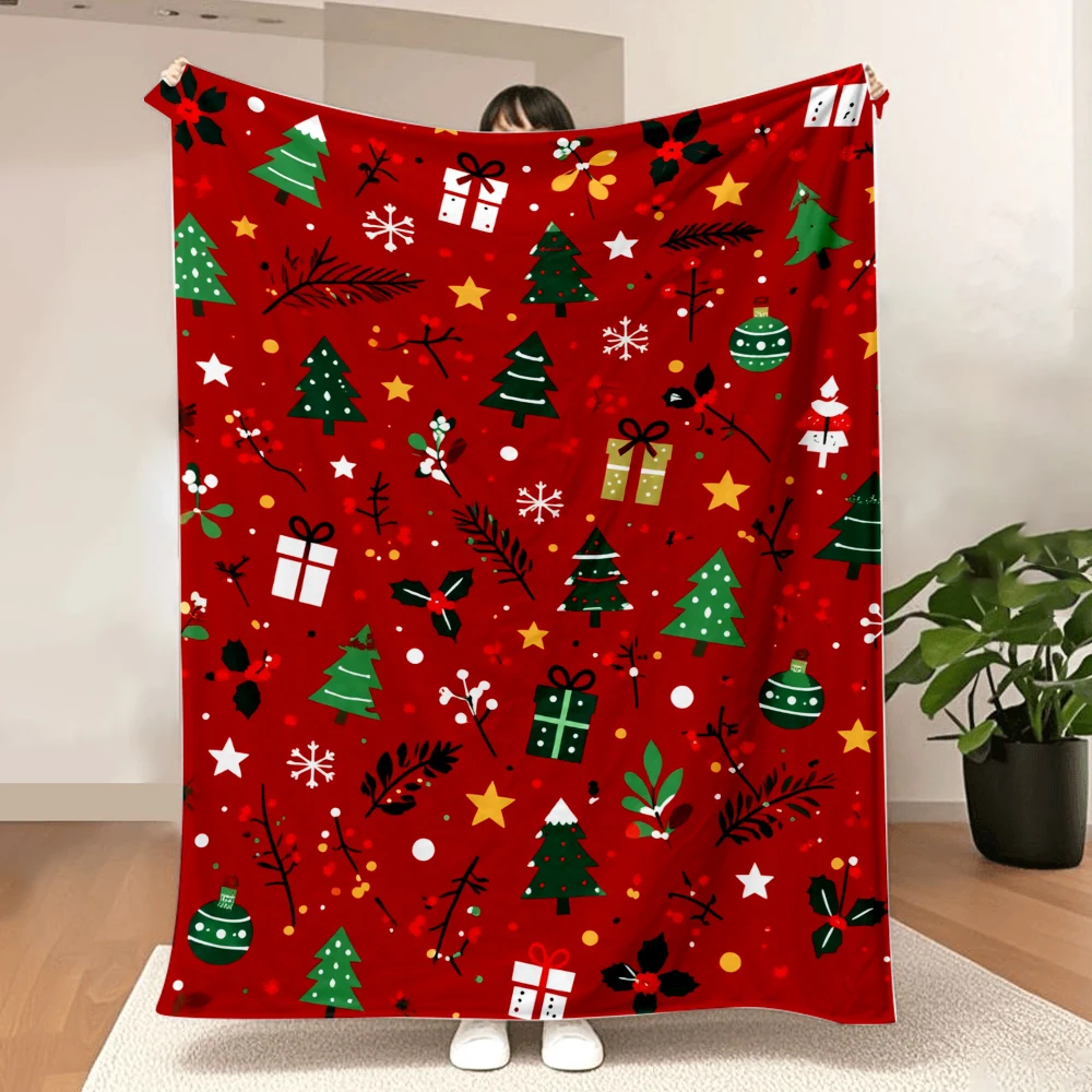 1PC Christmas Tree and Gift Box Printed Blanket — Made of soft, fluffy flannel, perfect for a sofa or bed. Ideal for holiday hom