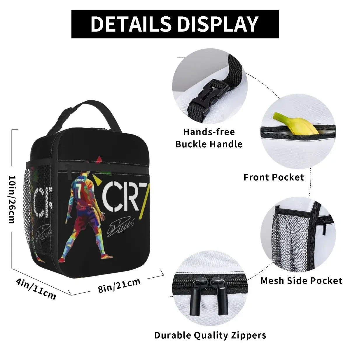 Cr7 Cristiano Ronaldo Signature Thermal Insulated Lunch Bag for Picnic Football Portable Box Men Women Cooler Thermal Lunch Box