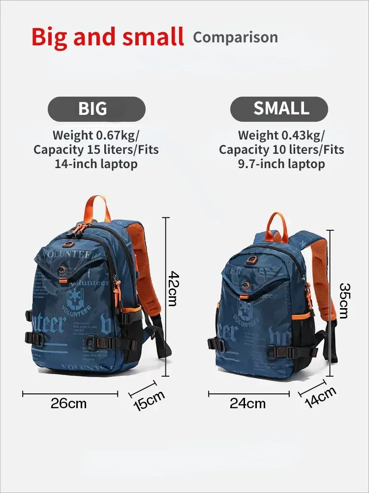 Volunteer Backpacks for Men 2023 New Fashionable Versatile Hiking Travel Casual Hight Quality Waterproof  Oxford Bags 1518-24A