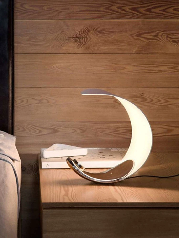 Imagem -03 - Nordic Curl Moon Table Lamp Candeeiro de Mesa Curvo para Quarto Estudo Decoração de Cabeceira Led Atmosfera Designer Night Light