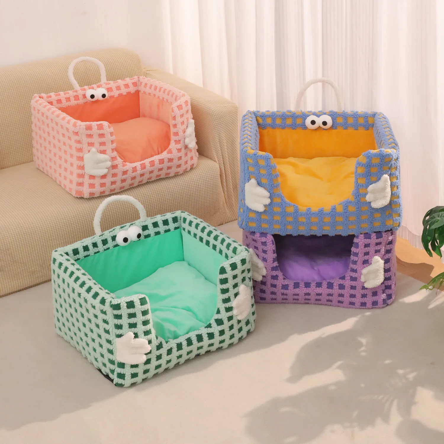 Washable Dog Bed 4 Seasons Pet Bed Winter New Plaid Sponge Cat Dog House