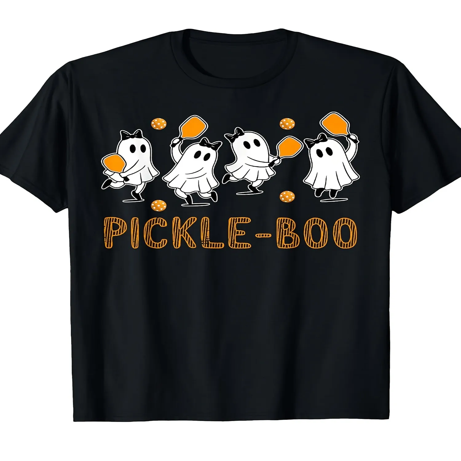 Men's Women's Retro Pickleball T-Shirts - Funny Ghosts Pickle-Boo Design Suitable for Pickleball Players, Lovers, Autumn Parties, Gift for Paddle Fans, Machine Washable Casual Apparel Cotton Tee, Gift For Him