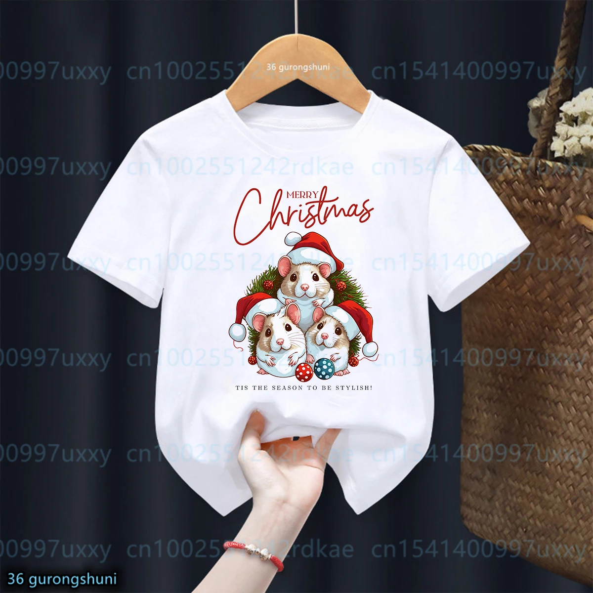 2025 New Boys T-shirt Funny Hamster Christmas Tshirt Kids New Year Gift Clothing Tshirt Fashion Boys/ Girls Universal Clothing