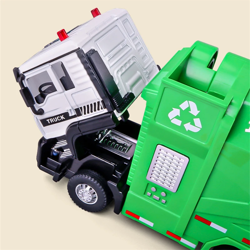 1/32 City Garbage Truck Car Model Diecast Metal Garbage Sorting Sanitation Vehicle Car Model Sound and Light Childrens Toys Gift