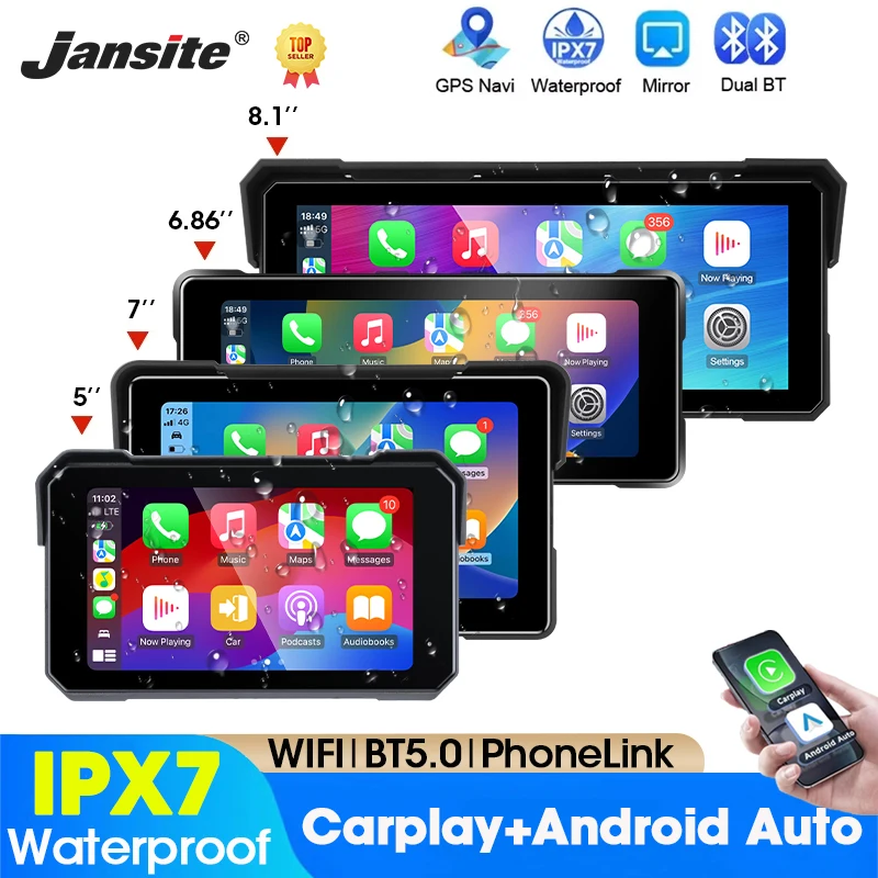 

Jansite Portable Motorcycle Carplay GPS Navigation Android Auto IPX7 Waterproof IPS Touch Screen Dual Bluetooth Moto Monitor