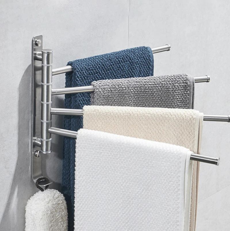 

180°Rotatable Swivel Towel Bar Wall Swing Arm Bathroom Towel Rack Storage Organizer Space Saving Robe Roll Dispenser Hanging Rod