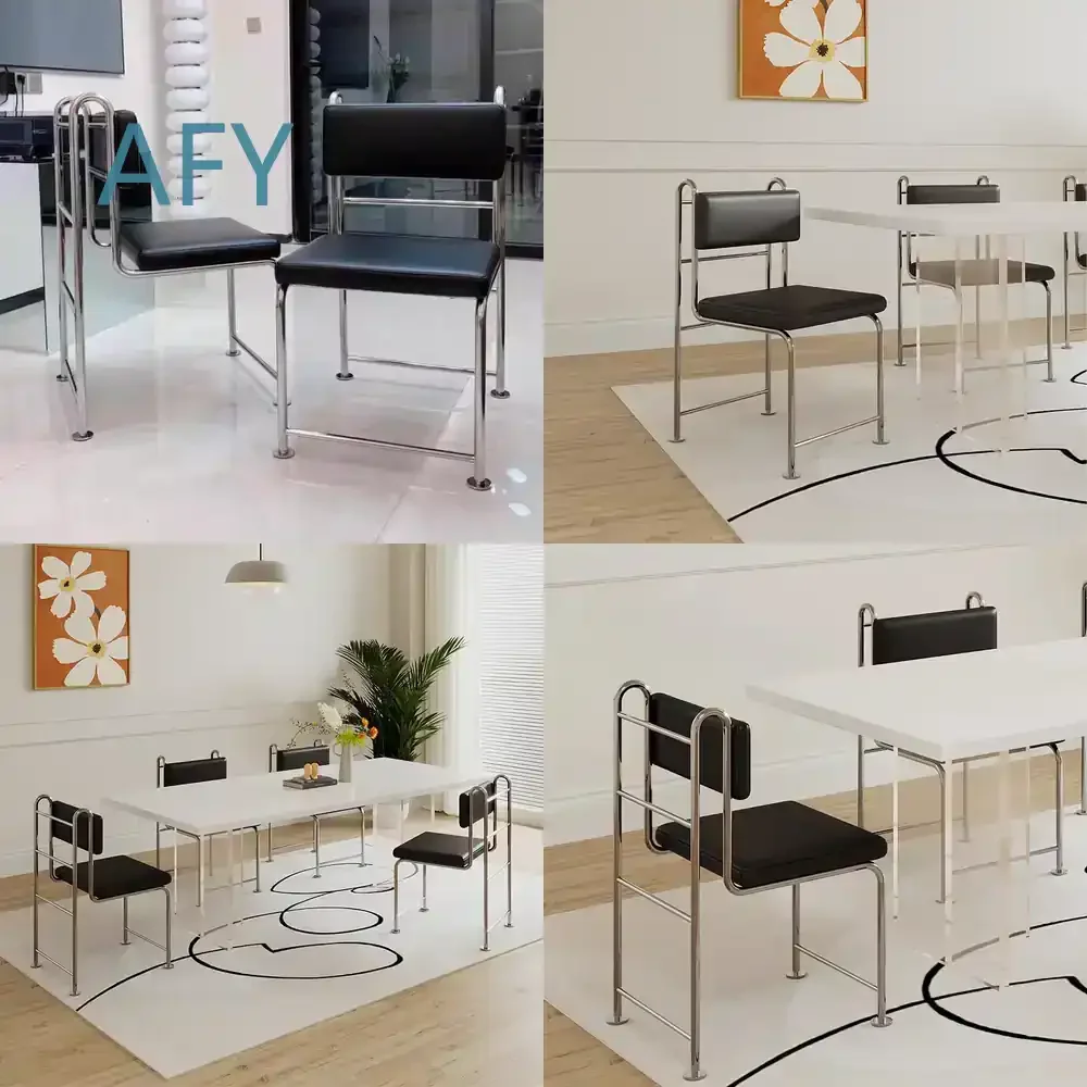 Nordic Modern Bistro Chair for Coffee Shop Tea Room Restaurant Office Home Dining Ergonomic Seat Brushed Steel Designer