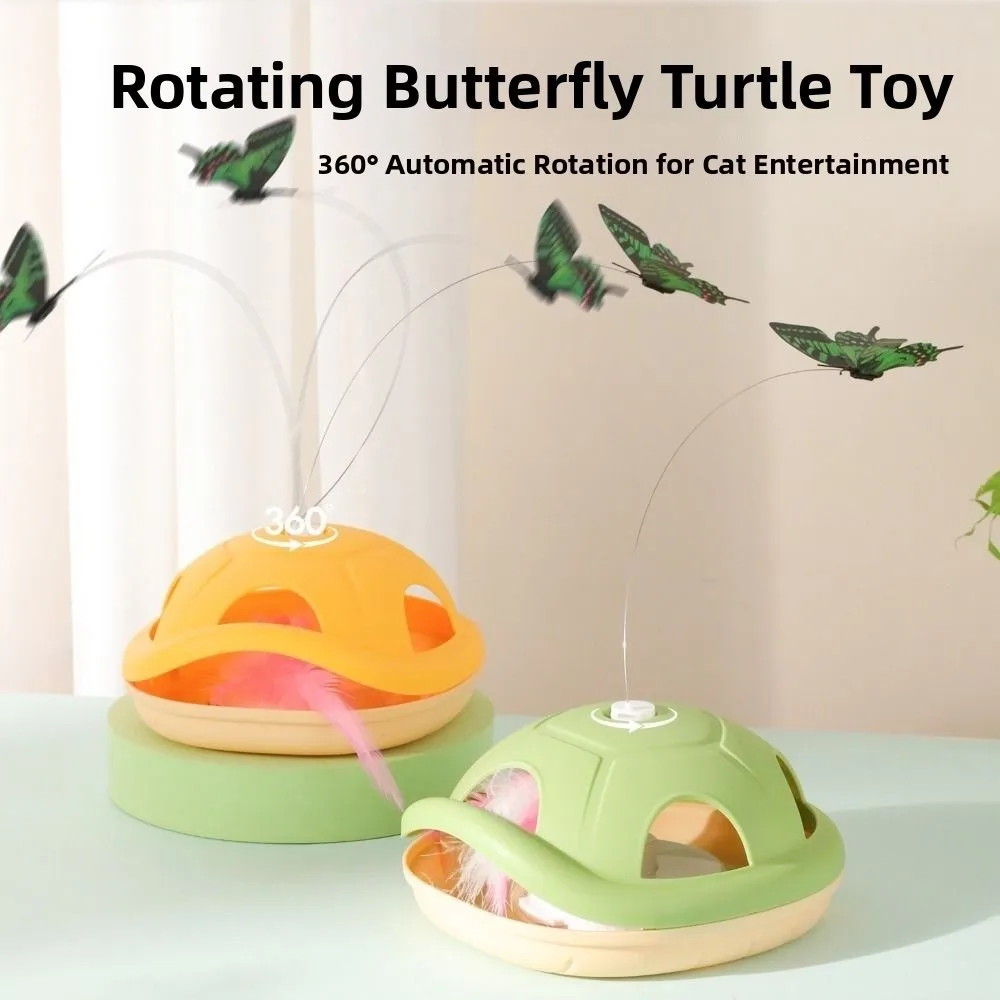 

Creative Electric Cat Rotating Self-Moving Built-in Feather Butterfly Cat Teaser 360 Rotation Turtle Shape Base