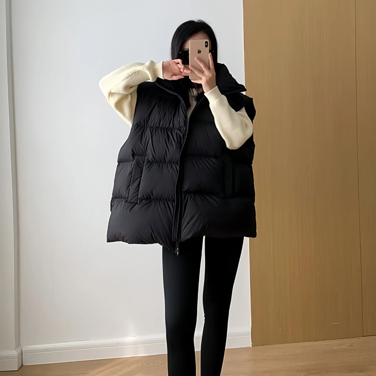 Women's winter warm thicken cotton vest korean loose dropped shoulders adjustable drawstring warm sleeveless parkas vest coat