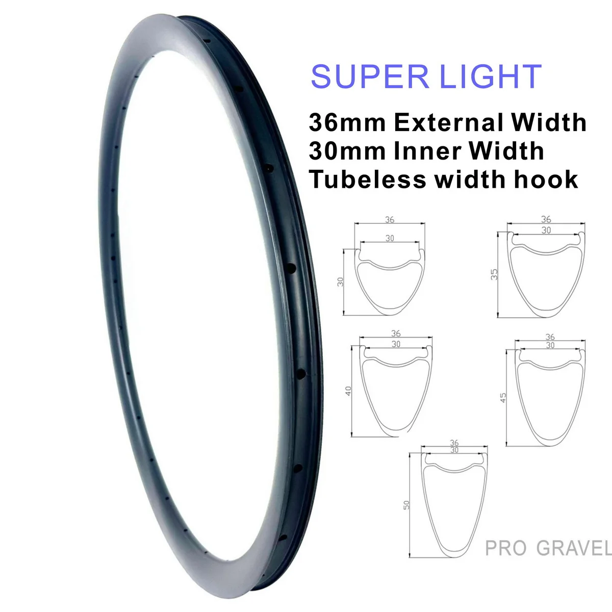 

700C Gravel Super Light Carbon Fiber Rims Tubeless Width Hook 30 mm Internal Width 30 35 40 45 50 mm Depth Toray T800