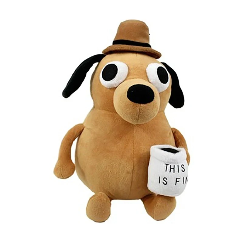 25cm This Is Fine Meme Coffee Dog Plush Toy Soft Stuffed Doll Stuffed Plush Animals Kids Toy Gift for Children Boy Birthday