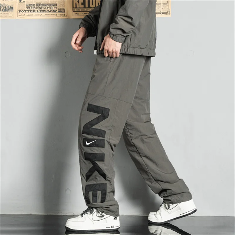 

Nike Breathable Trousers Men and Women Polyester Comfortable Breathable Adjustable Outdoor Sweatpants Black and Grey
