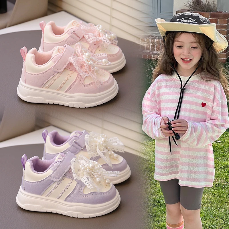 

Girls Princess Shoes Pink Cute Sneakers Size 22-31 Bow Soft Sole Toddler Footwear Fashion Comfortable Daily Wear Kids Shoes