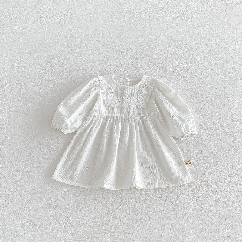 Spring Summer Autumn 2026 Baby Cotton Lace Collar Wrapped Dress Outgoing Bodysuit Comfortable Girls' Dress