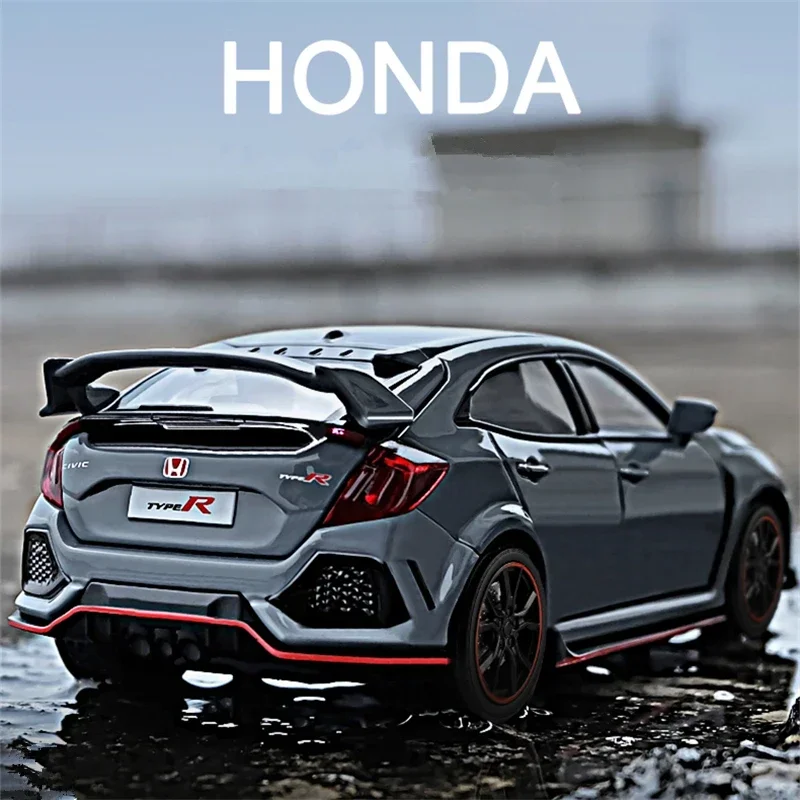 1:32 HONDA CIVIC TYPE-R Legierungsautomodell, Druckguss- und Spielzeugfahrzeuge, Metall-Sportwagenmodell, Ton- und Lichtkollektion, Geschenk für Kinder